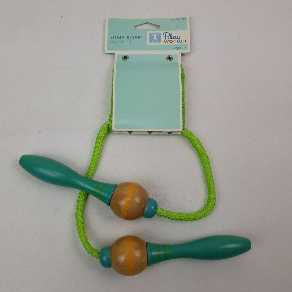 Play Wonder Kids Jump Rope Wood Handle 7ft Active Indoor Outdoor Blue Green